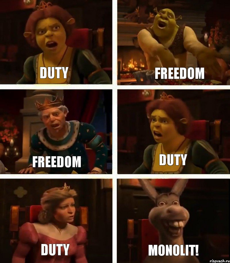 DUTY FREEDOM DUTY FREEDOM DUTY MONOLIT!, Комикс  Шрек Фиона Гарольд Осел