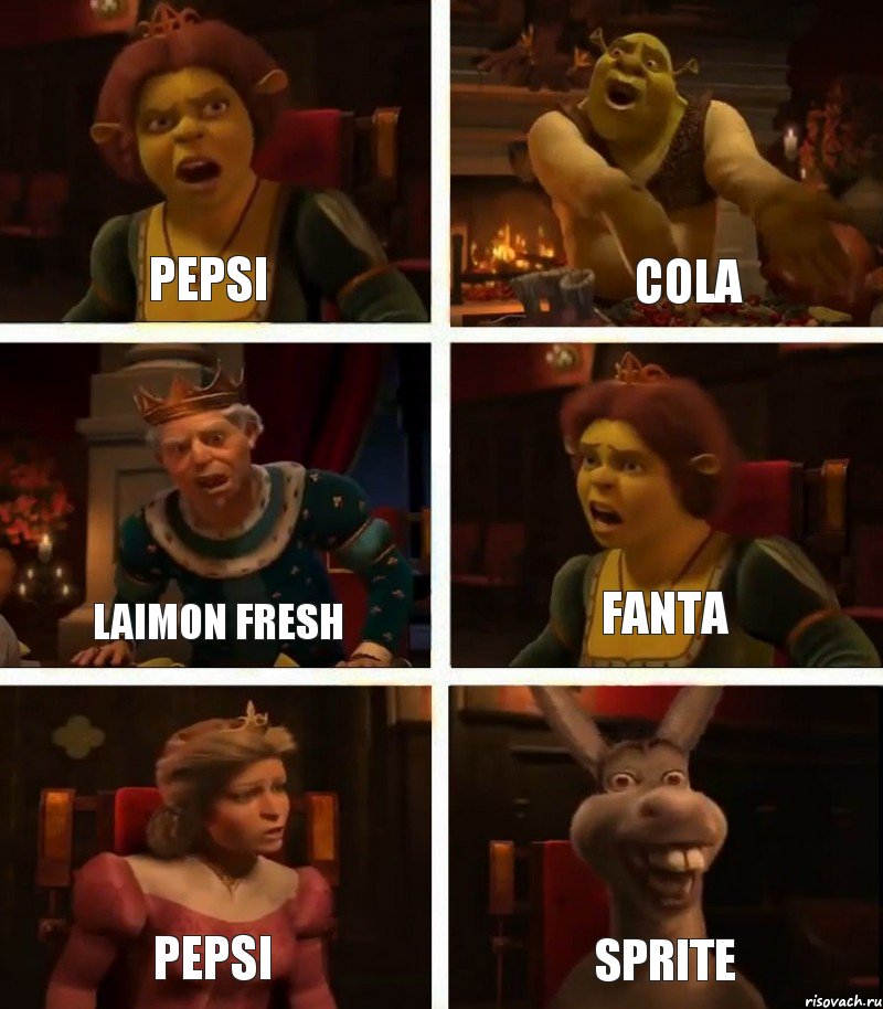 Pepsi Laimon fresh Pepsi Cola Fanta Sprite, Комикс  Шрек Фиона Гарольд Осел