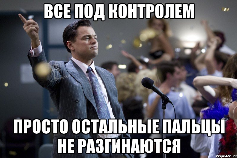 Все под контролем просто остальные пальцы не разгинаются, Мем  Волк с Уолтстрит