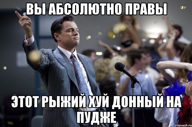 вы абсолютно правы Этот рыжий хуй донный на пудже, Мем  Волк с Уолтстрит