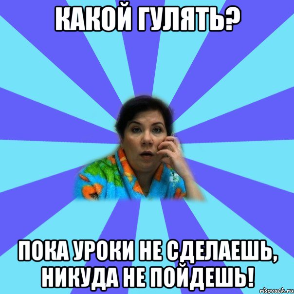 Какой гулять? Пока уроки не сделаешь, никуда не пойдешь!, Мем типичная мама