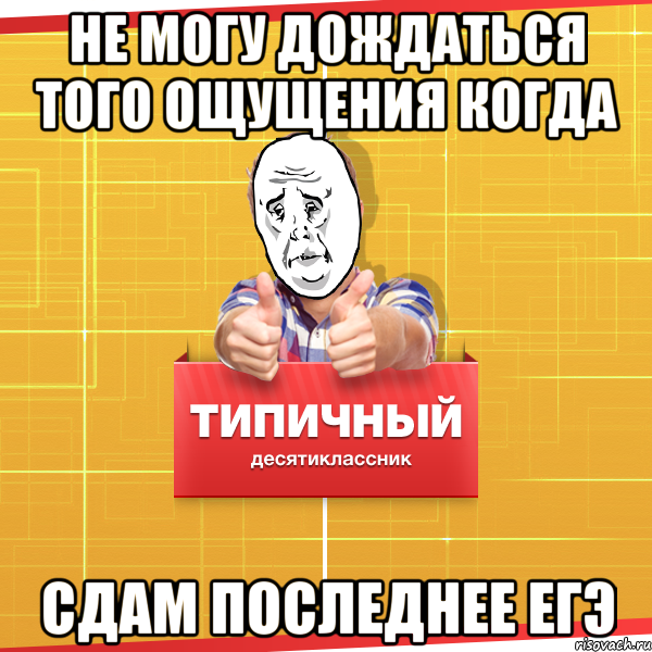 не могу дождаться того ощущения когда сдам последнее ЕГЭ, Мем Типичный десятиклассник