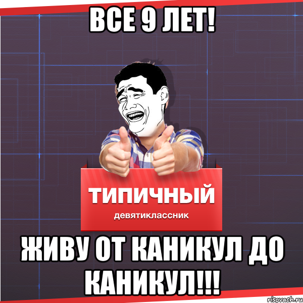 все 9 лет! Живу от каникул до каникул!!!, Мем Типичный десятиклассник