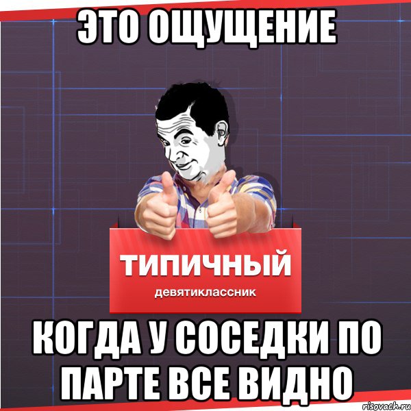 ЭТО ОЩУЩЕНИЕ КОГДА У СОСЕДКИ ПО ПАРТЕ ВСЕ ВИДНО, Мем Типичный девятиклассник