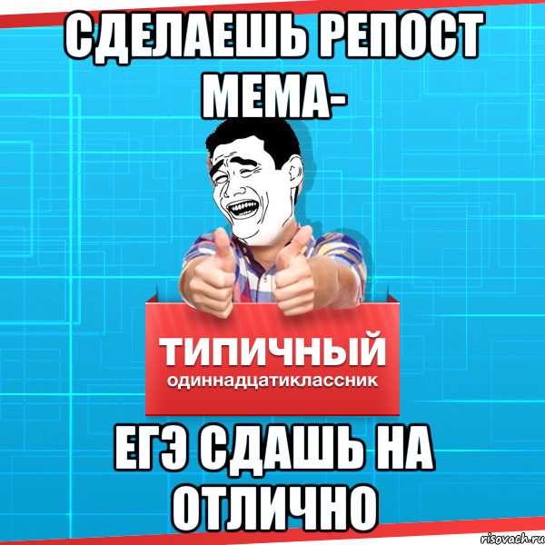 сделаешь репост мема- егэ сдашь на отлично, Мем Типичный одиннадцатиклассник