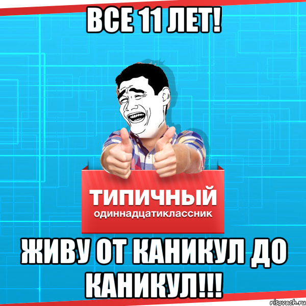 все 11 лет! Живу от каникул до каникул!!!, Мем Типичный одиннадцатиклассник