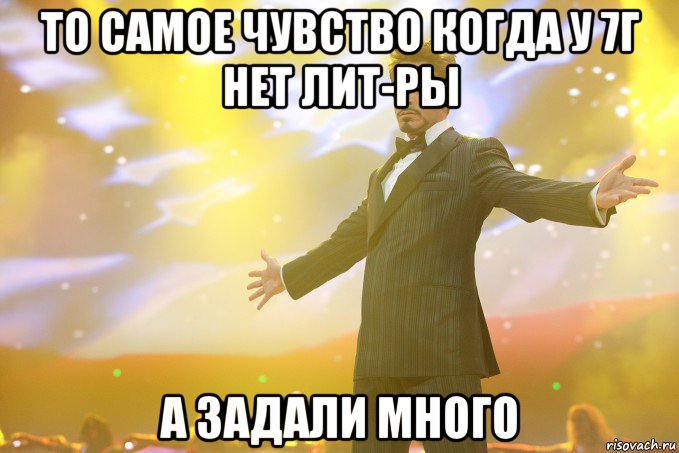 То самое чувство когда у 7г нет Лит-ры а задали много, Мем Тони Старк (Роберт Дауни младший)