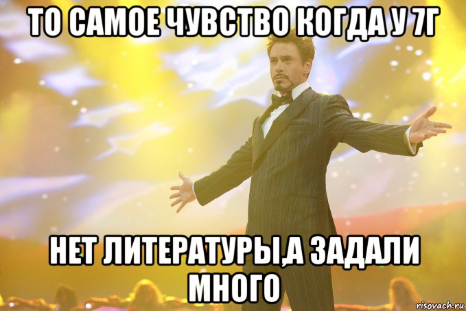 То самое чувство когда у 7г нет Литературы,а задали много, Мем Тони Старк (Роберт Дауни младший)