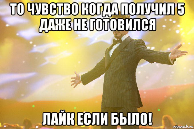 То чувство когда получил 5 даже не готовился Лайк если было!, Мем Тони Старк (Роберт Дауни младший)