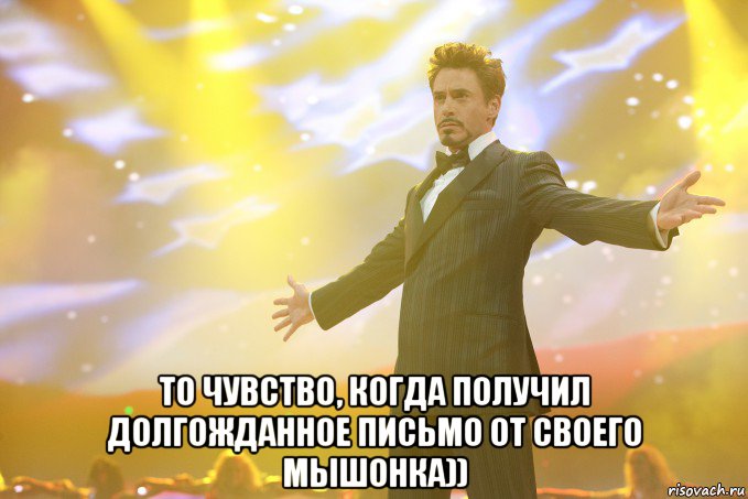  то чувство, когда получил долгожданное письмо от своего мышонка)), Мем Тони Старк (Роберт Дауни младший)