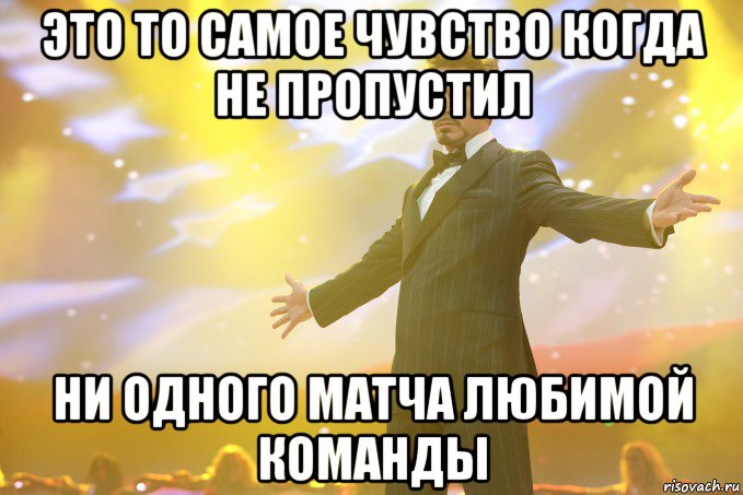 это то самое чувство когда не пропустил ни одного матча любимой команды, Мем Тони Старк (Роберт Дауни младший)