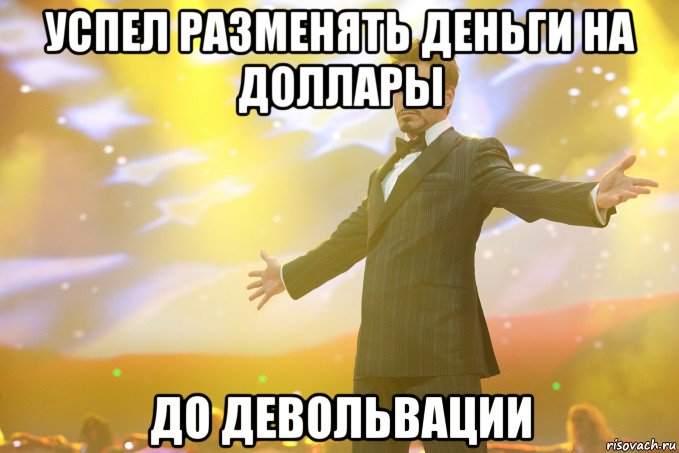 успел разменять деньги на доллары до девольвации, Мем Тони Старк (Роберт Дауни младший)