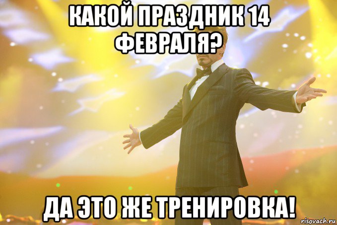 Какой праздник 14 февраля? Да это же тренировка!, Мем Тони Старк (Роберт Дауни младший)