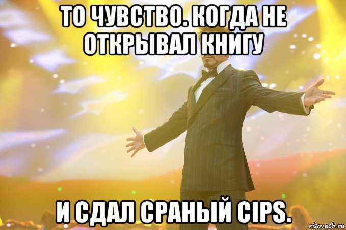 То чувство. Когда не открывал книгу И сдал сраный CIPS., Мем Тони Старк (Роберт Дауни младший)