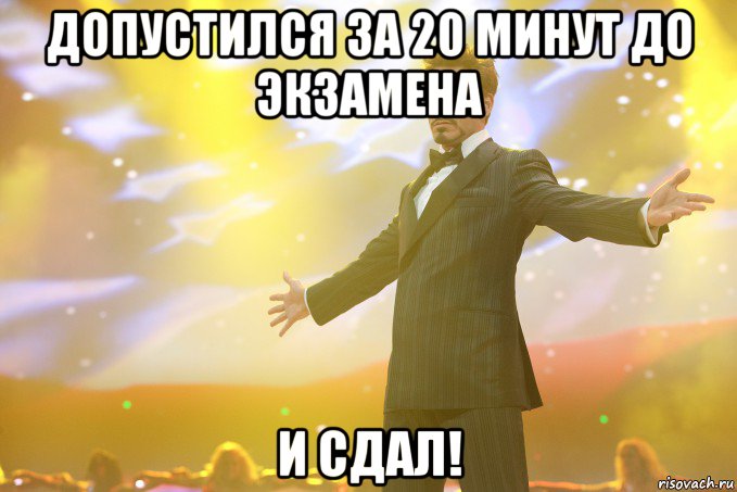 Допустился за 20 минут до экзамена и сдал!, Мем Тони Старк (Роберт Дауни младший)