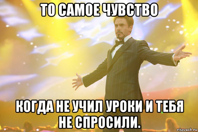 То самое чувство когда не учил уроки и тебя не спросили., Мем Тони Старк (Роберт Дауни младший)