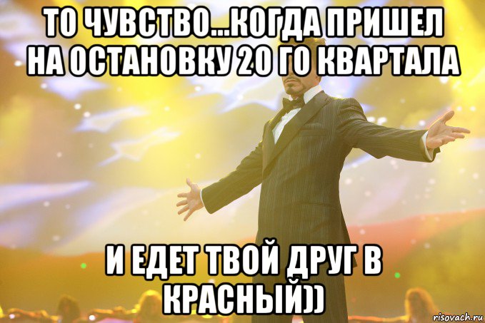 ТО чувство...когда пришел на остановку 20 го квартала и едет твой друг в Красный)), Мем Тони Старк (Роберт Дауни младший)