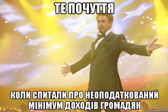 те почуття коли спитали про неоподаткований мінімум доходів громадян, Мем Тони Старк (Роберт Дауни младший)