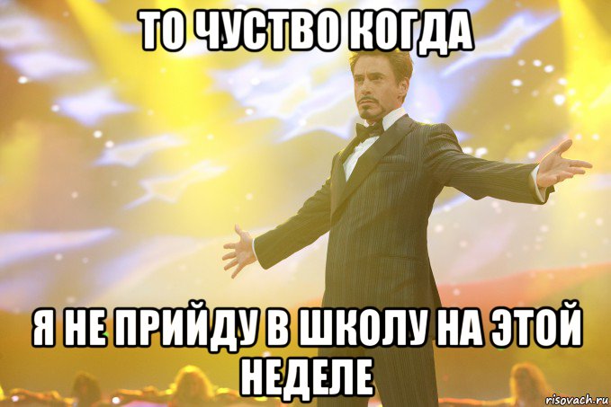 то чуство когда я не прийду в школу на этой неделе, Мем Тони Старк (Роберт Дауни младший)