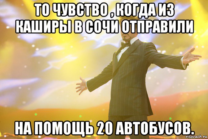 То чувство , когда из Каширы в Сочи отправили На помощь 20 автобусов., Мем Тони Старк (Роберт Дауни младший)