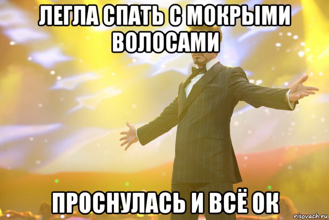 Легла спать с мокрыми волосами проснулась и всё ОК, Мем Тони Старк (Роберт Дауни младший)