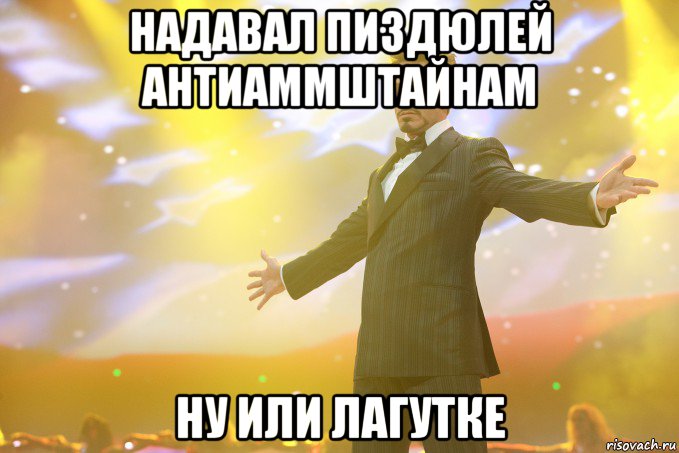 Надавал пиздюлей антиаммштайнам ну или Лагутке, Мем Тони Старк (Роберт Дауни младший)