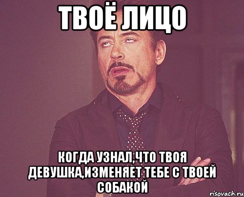 Твоё лицо Когда узнал,что твоя девушка,изменяет тебе с твоей собакой, Мем твое выражение лица