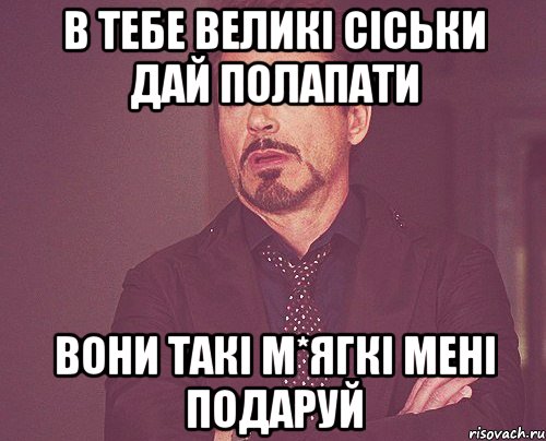 В ТЕБЕ ВЕЛИКІ СІСЬКИ ДАЙ ПОЛАПАТИ ВОНИ ТАКІ М*ЯГКІ МЕНІ ПОДАРУЙ, Мем твое выражение лица