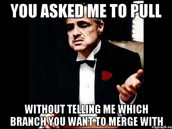 You asked me to pull without telling me which branch you want to merge with, Мем ты делаешь это без уважения