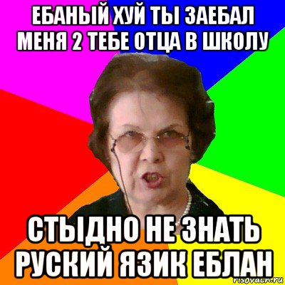 ебаный хуй ты заебал меня 2 тебе отца в школу стыдно не знать руский язик еблан, Мем Типичная училка