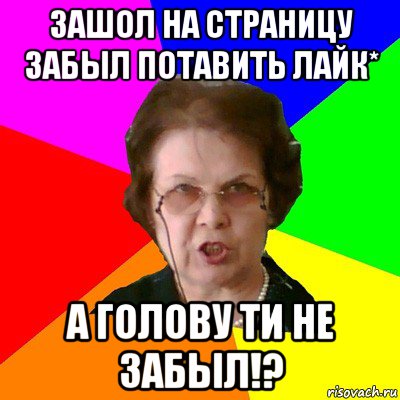 зашол на страницу забыл потавить лайк* а голову ти не забыл!?, Мем Типичная училка