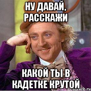 Ну давай, расскажи Какой ты в кадетке крутой, Мем Ну давай расскажи (Вилли Вонка)