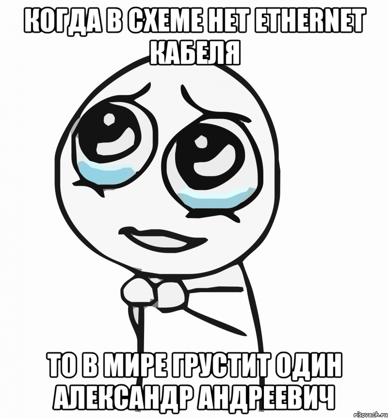 когда в схеме нет Ethernet кабеля то в мире грустит один Александр Андреевич, Мем  ну пожалуйста (please)