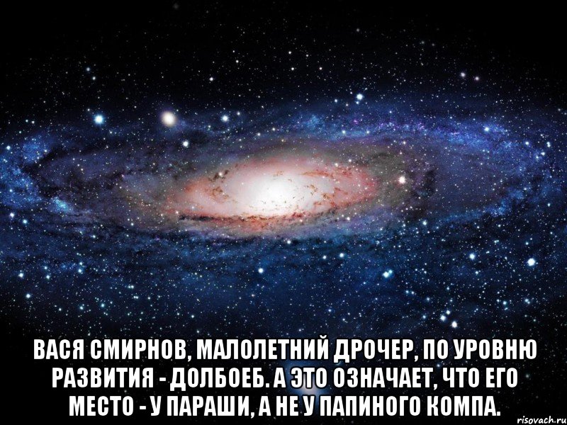  Вася Смирнов, малолетний дрочер, по уровню развития - долбоеб. А это означает, что его место - у параши, а не у папиного компа., Мем Вселенная