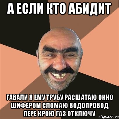 А если кто абидит Гавали я ему трубу расшатаю окно шифером сломаю водопровод пере крою газ отключу, Мем Я твой дом труба шатал