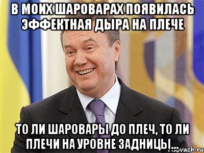 В моих шароварах появилась эффектная дыра на плече То ли шаровары до плеч, то ли плечи на уровне задницы…, Мем Янукович