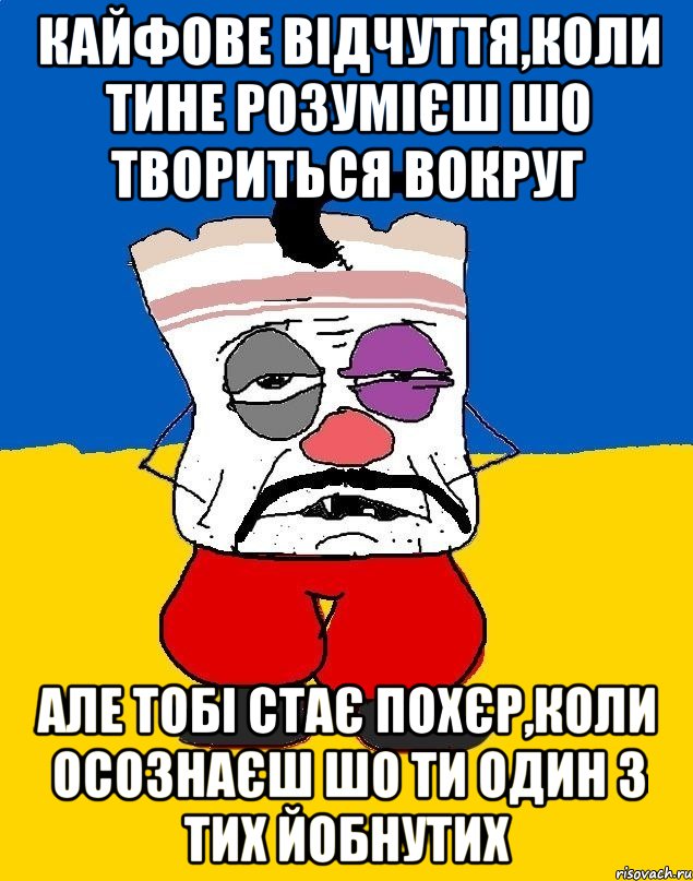 Кайфове відчуття,коли тине розумієш шо твориться вокруг але тобі стає похєр,коли осознаєш шо ти один з тих йобнутих, Мем Западенец - тухлое сало