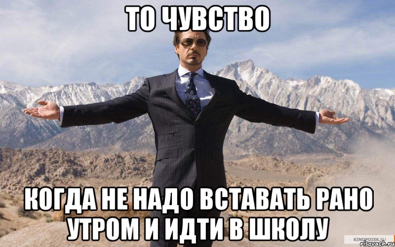 То чувство Когда не надо вставать рано утром и идти в школу, Мем железный человек