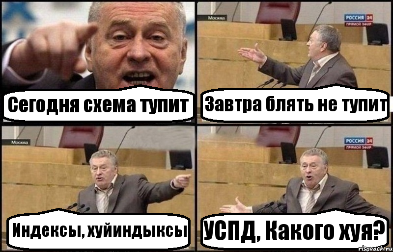 Сегодня схема тупит Завтра блять не тупит Индексы, хуйиндыксы УСПД, Какого хуя?, Комикс Жириновский