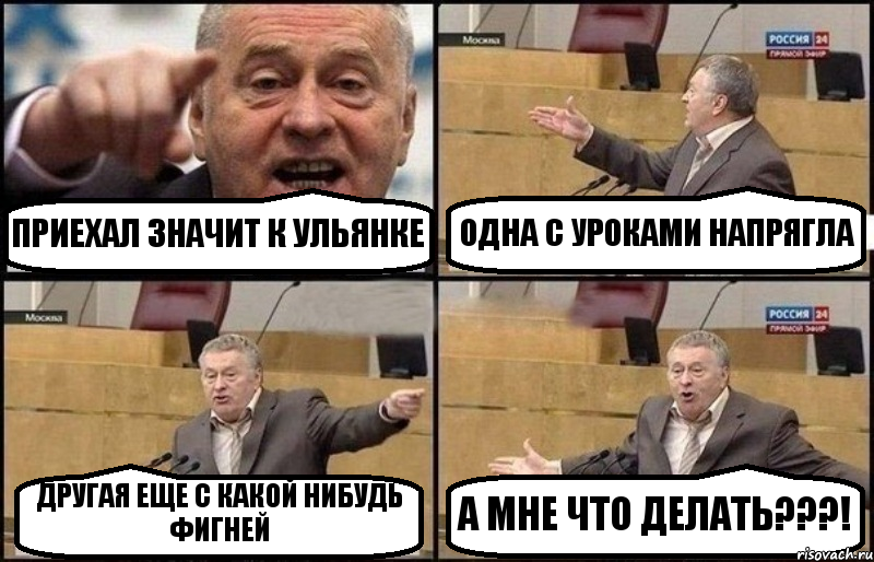 ПРИЕХАЛ ЗНАЧИТ К УЛЬЯНКЕ ОДНА С УРОКАМИ НАПРЯГЛА ДРУГАЯ ЕЩЕ С КАКОЙ НИБУДЬ ФИГНЕЙ А МНЕ ЧТО ДЕЛАТЬ???!, Комикс Жириновский