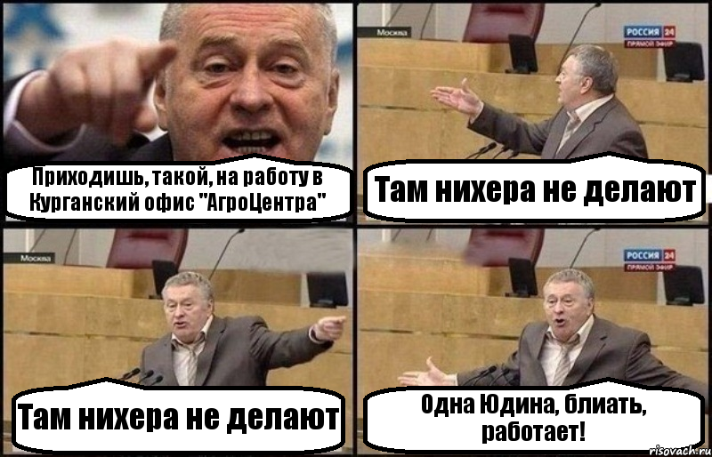 Приходишь, такой, на работу в Курганский офис "АгроЦентра" Там нихера не делают Там нихера не делают Одна Юдина, блиать, работает!, Комикс Жириновский