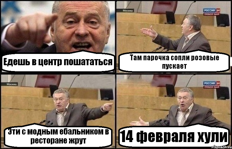 Едешь в центр пошататься Там парочка сопли розовые пускает Эти с модным ебальником в ресторане жрут 14 февраля хули, Комикс Жириновский