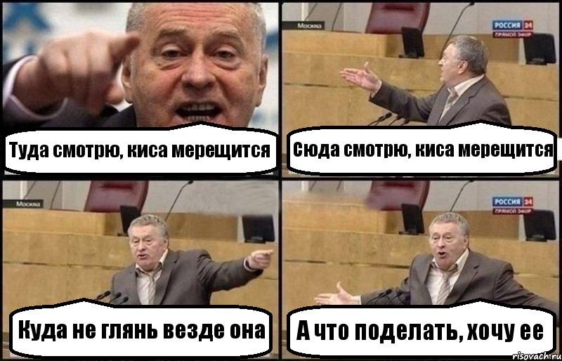 Туда смотрю, киса мерещится Сюда смотрю, киса мерещится Куда не глянь везде она А что поделать, хочу ее, Комикс Жириновский