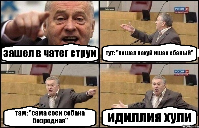 зашел в чатег струи тут: "пошел нахуй ишак ебаный" там: "сама соси собака безродная" идиллия хули, Комикс Жириновский