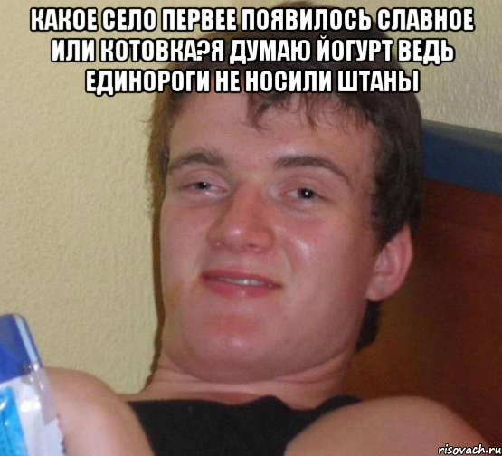 Какое село первее появилось Славное или Котовка?Я думаю йогурт ведь Единороги не носили штаны , Мем 10 guy (Stoner Stanley really high guy укуренный парень)