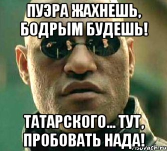 Пуэра жахнешь, бодрым будешь! Татарского... Тут, пробовать нада!, Мем  а что если я скажу тебе