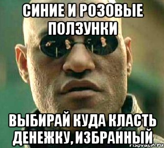 синие и розовые ползунки выбирай куда класть денежку, избранный, Мем  а что если я скажу тебе