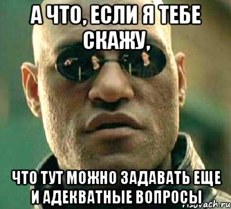 а что, если я тебе скажу, что тут можно задавать еще и адекватные вопросы, Мем  а что если я скажу тебе