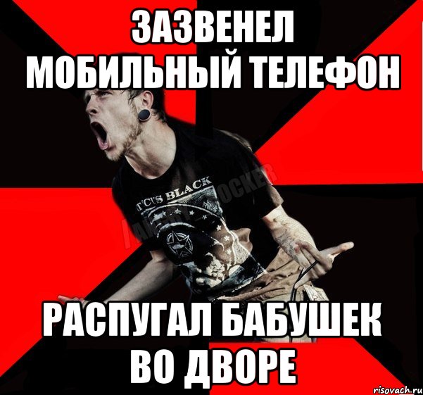 Зазвенел мобильный телефон Распугал бабушек во дворе, Мем Агрессивный рокер