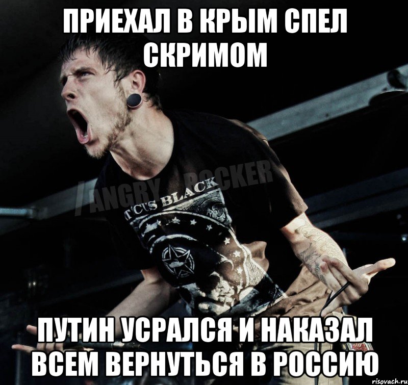 приехал в Крым спел скримом Путин усрался и наказал всем вернуться в Россию, Мем Агрессивный Рокер